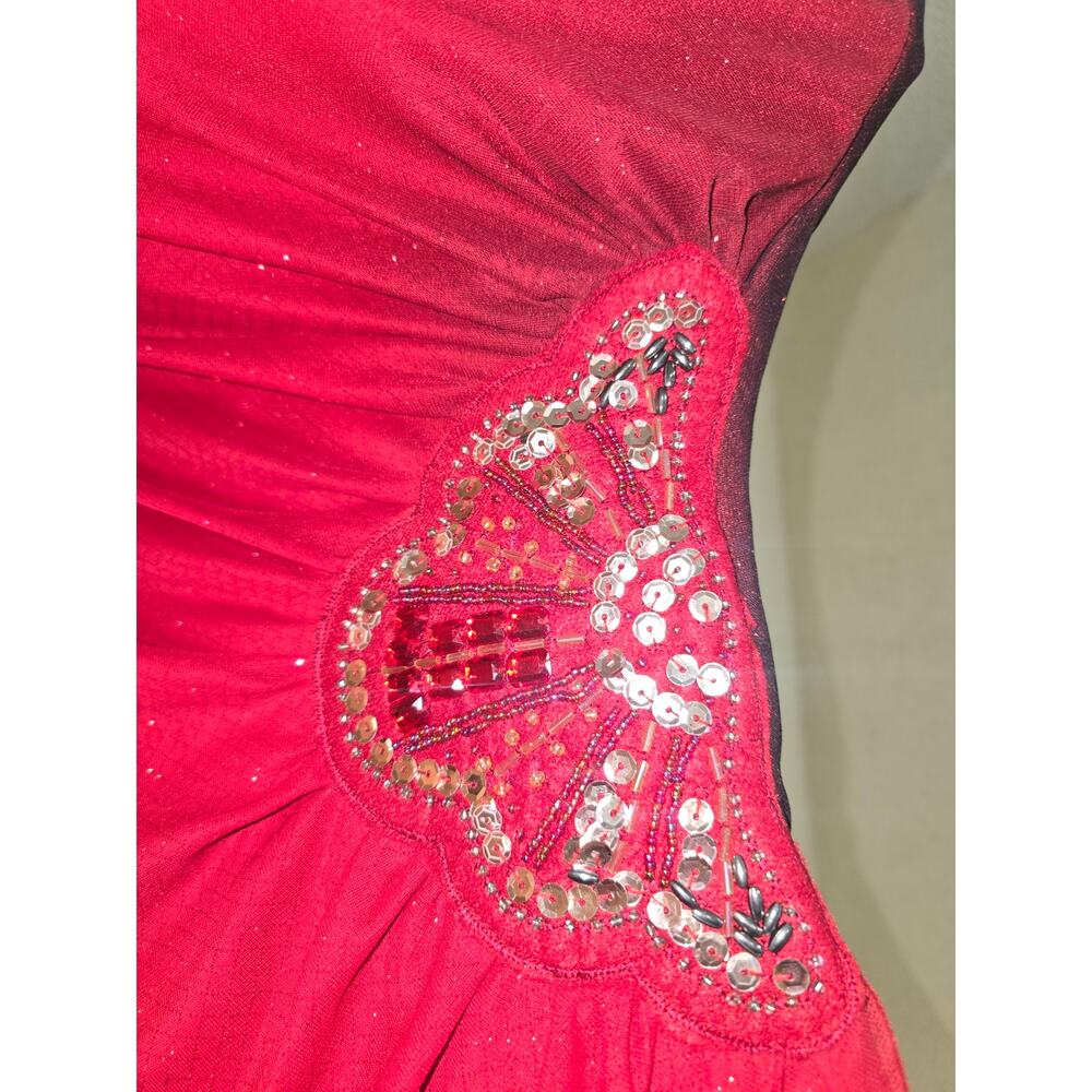 Teeze Me Red High-Low Dress Strapless Beaded Formal Prom Cocktail Evening Gown - Picture 13 of 13